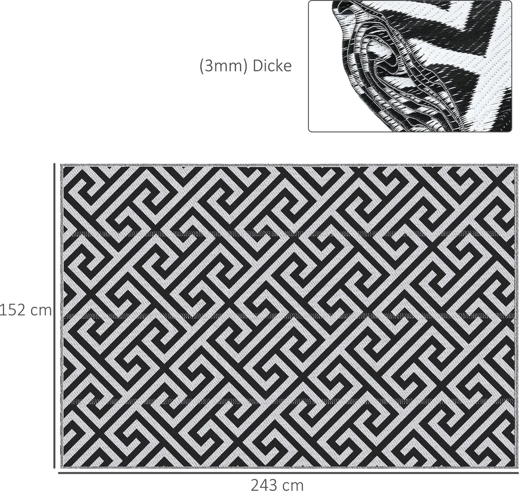 Tapis de terrasse imperméable réversible pour balcon noir et blanc - 3