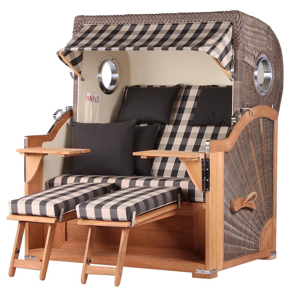 Strandkorb-Set - bene living - Königssee Teak - PE grau- Modell 505 - inkl. Liftersystem