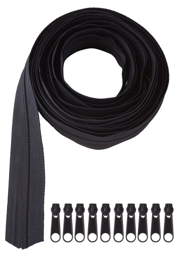 VBS XXL Endlosreißverschluss-Set, 5 m, inkl 10 Zippern Schwarz
