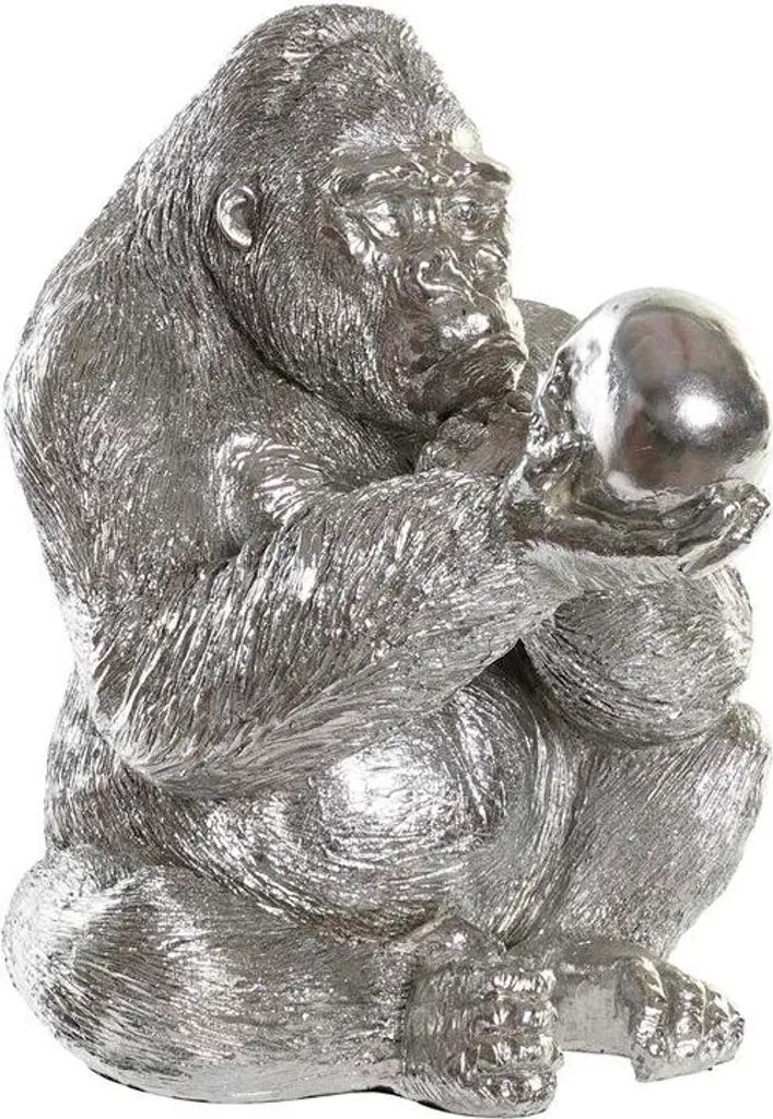 Statue Décorative Gorille Argenté Grande Taille pour Salon Moderne
