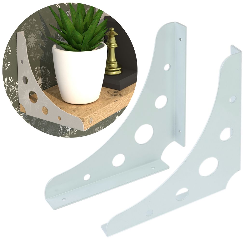 Moderne Regalträger für Wandregale, FLEX 200 x 200 mm, weiß, 2 Stück