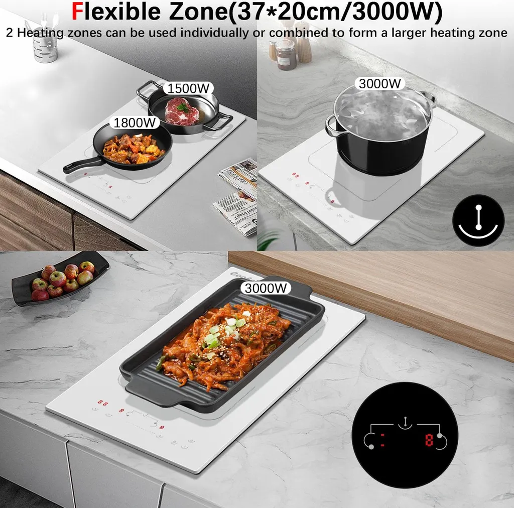 Plaque de cuisson induction 2 feux blanche tactile encastrable pour EU - 3