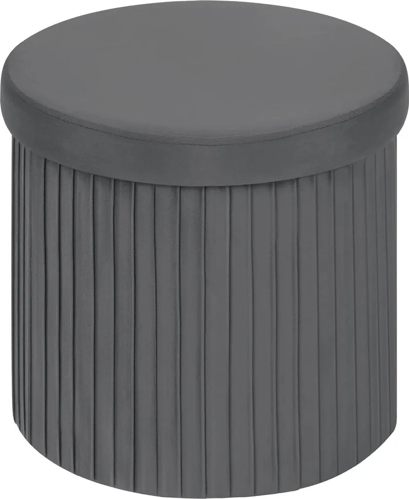 Pouf de rangement rond et pliable en tissu noir avec assise confort
