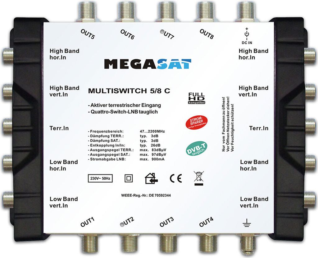 Megasat Multischalter 5/8 C Kaskade Multiswitch DiSEqC Verteiler erweiterbar Quad tauglich