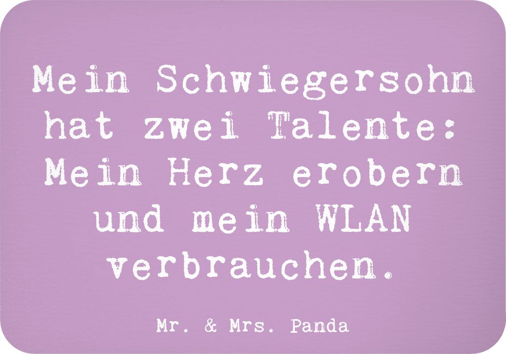 Mr. & Mrs. Panda Magnet Spruch Schwiegersohn Talente - Lavendeltraum - Geschenk, zettelhalter, Lächeln, WLAN, rechteckmagnet, Familie, Kühlschran...