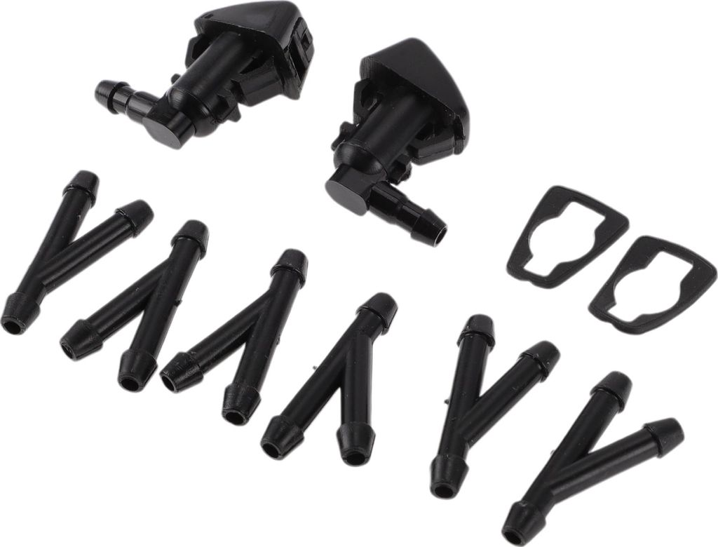 Windschutzscheibenwaschdüse für Jeep Grand Cherokee 2005-2016 vorne mit 6 Stück Y-Schlauchverbinder Auto 55372143AB Schwarz Kunststoff 1 Set