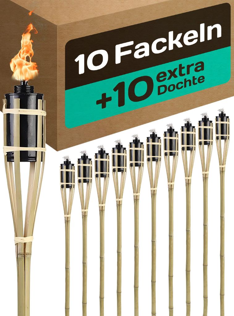 10 Gartenfackeln für Draußen aus Bambus Natur - Lange Produktbild 