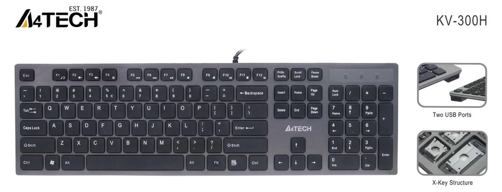 Klawiatura A4Tech KV-300H USB QWERTY Czarna, Szara Zdjęcie produktu 