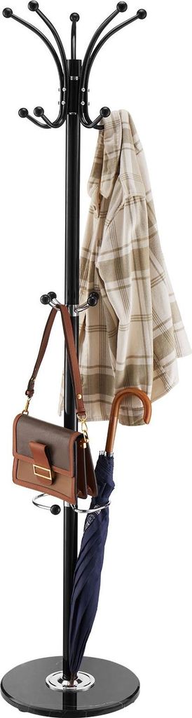 Garderobenständer / Kleiderständer - Freistehende Standgarderobe - Höhe 176 cm - Mit 14 Haken - Stabiler Marmorsockel - Mit Schirmhalter - Auch ...