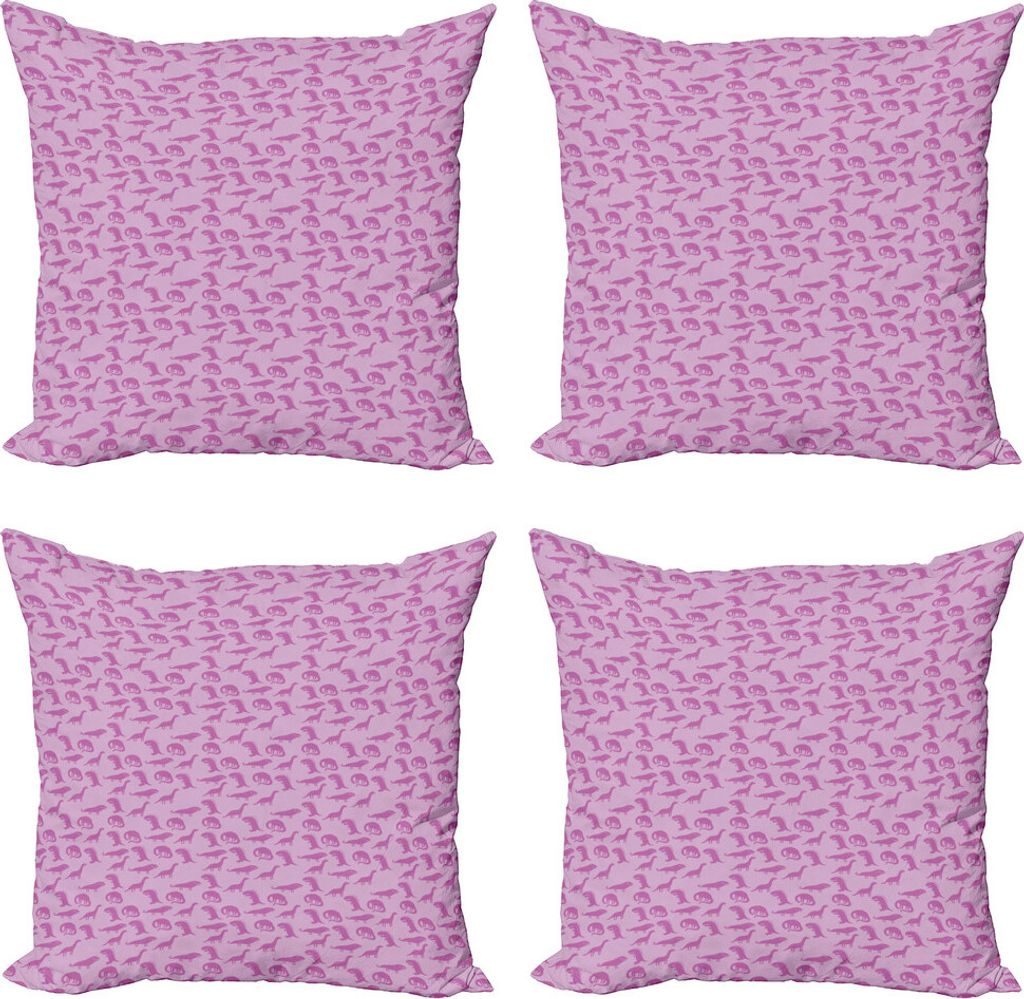 ABAKUHAUS Velociraptor Kissenbezug Set (4 Stück), Pastel Trex Fossil, Moderner Doppelseitiger Digitaldruck, 50 cm x 50 cm, Baby-Rosa-Fuchsia