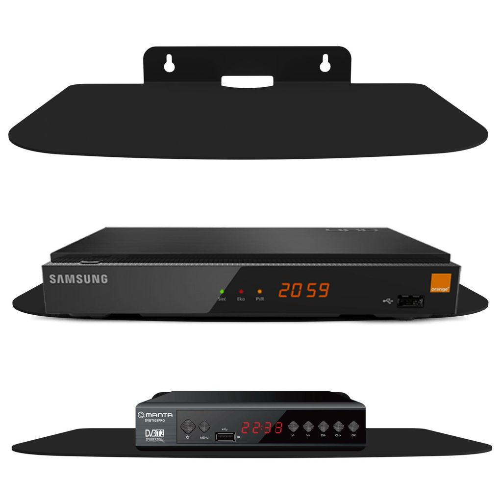 Massives Metall Wandregal mit Halterung für TV/SAT-Receiver, WLAN-Router, Switch, Konsole, DVD-Player, Blu-ray-Player, Schwarz