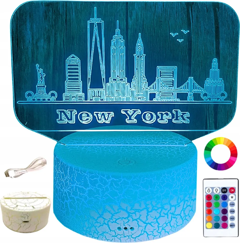Lampe Veilleuse Enfant 3D Skyline New York - 16 LED et Télécommande