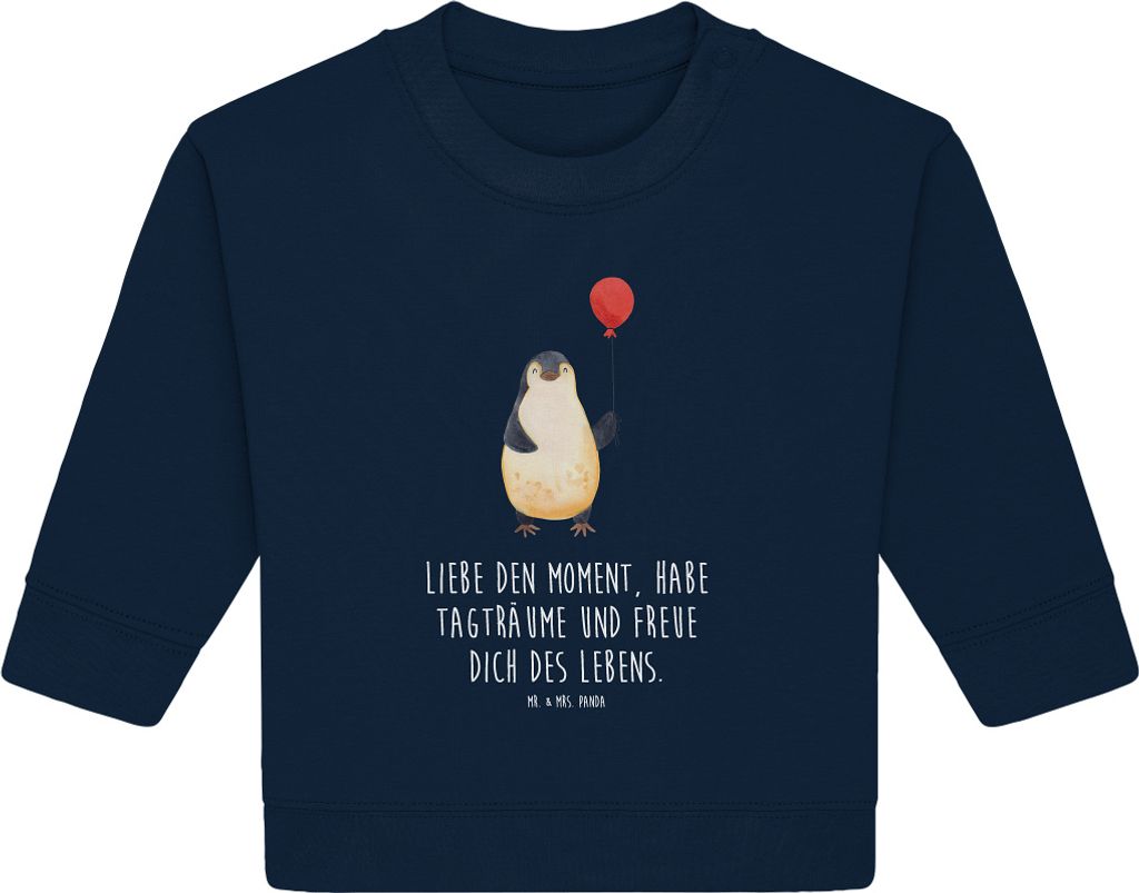 Mr. & Mrs. Panda Organic Baby Pullover Pinguin Luftballon 24. - 36. Monat - French Navy - Geschenk, Geschenkidee, Pinguine, Glück, Liebe, Bullover