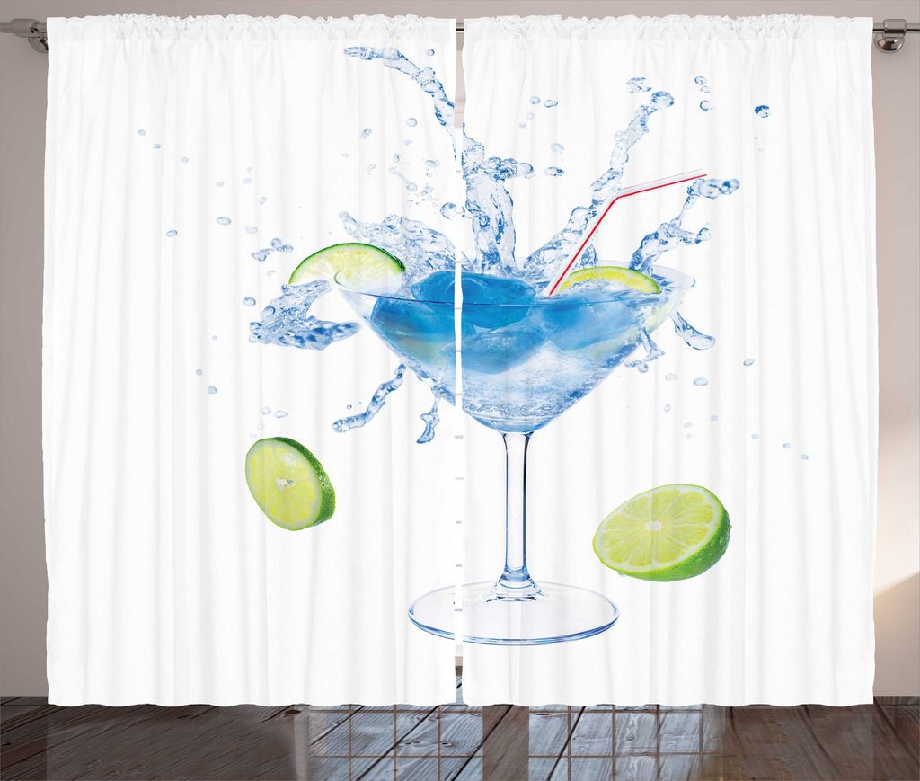 ABAKUHAUS Wodka Soda Rustikaler Gardine, Martini Spritzen Lime, Schlafzimmer Kräuselband Vorhang mit Schlaufen und Haken, 280 x 175 cm, Avocadogr...
