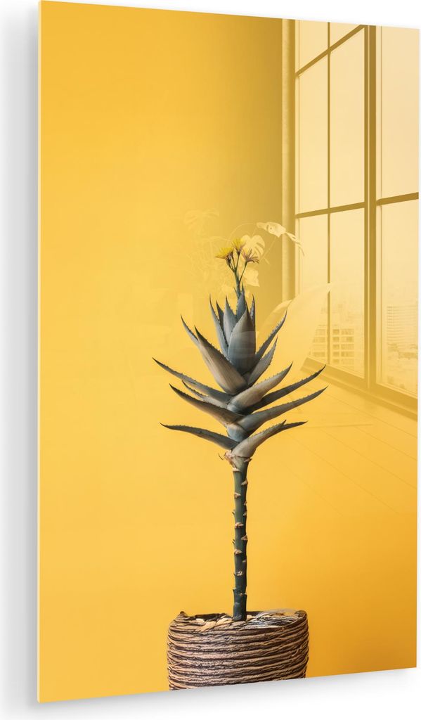 MuchoWow Glasbilder - Bilder auf Wandbild - Foto auf Glas Pflanze - Minimalistisch - Blume - Gelb 20x30 cm Wanddekoration aus Glas - Acrylglasbild ...