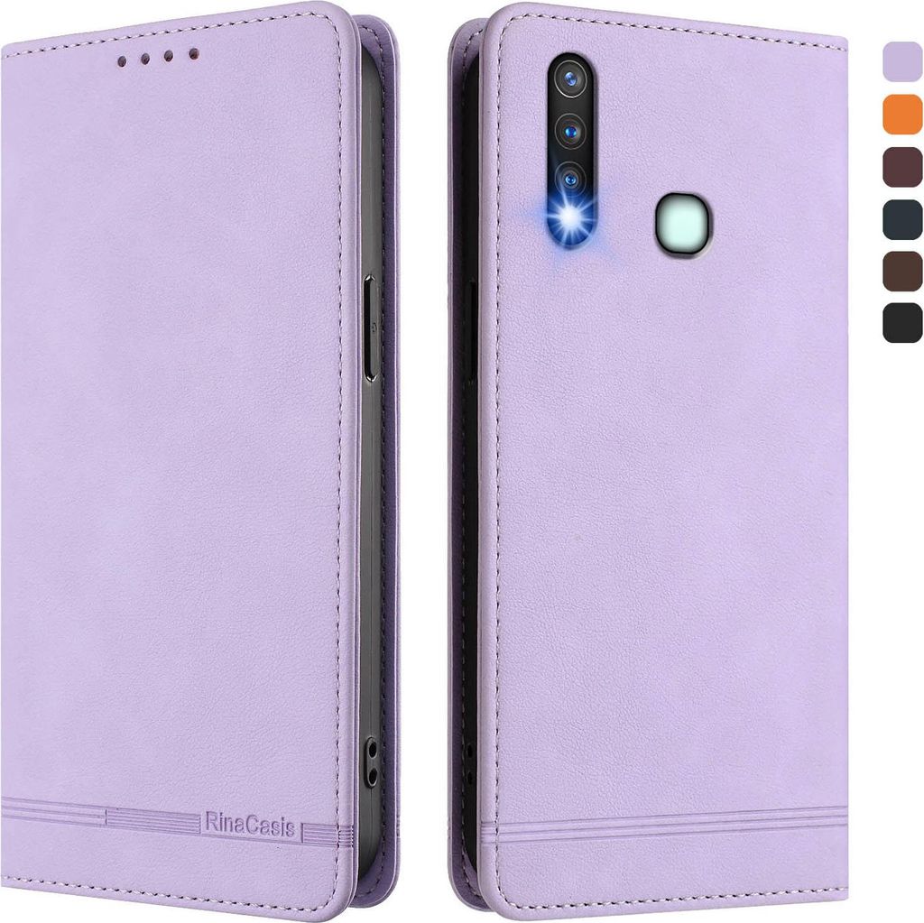 Hülle für Vivo Y19, Retro Kunstleder Ständer Klapphülle mit Kartenfächer und Magnetische Violett