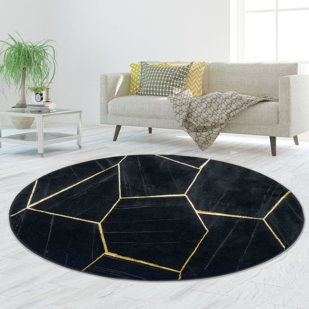 Wohnzimmerteppich geometrisches Muster in schwarz gold Größe - 160 cm Rund