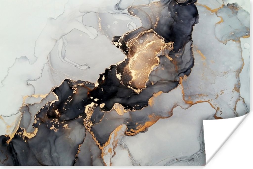 MuchoWow Poster Schwarz - Marmor - Luxus - Gold 30x20 cm - Plakate - Print