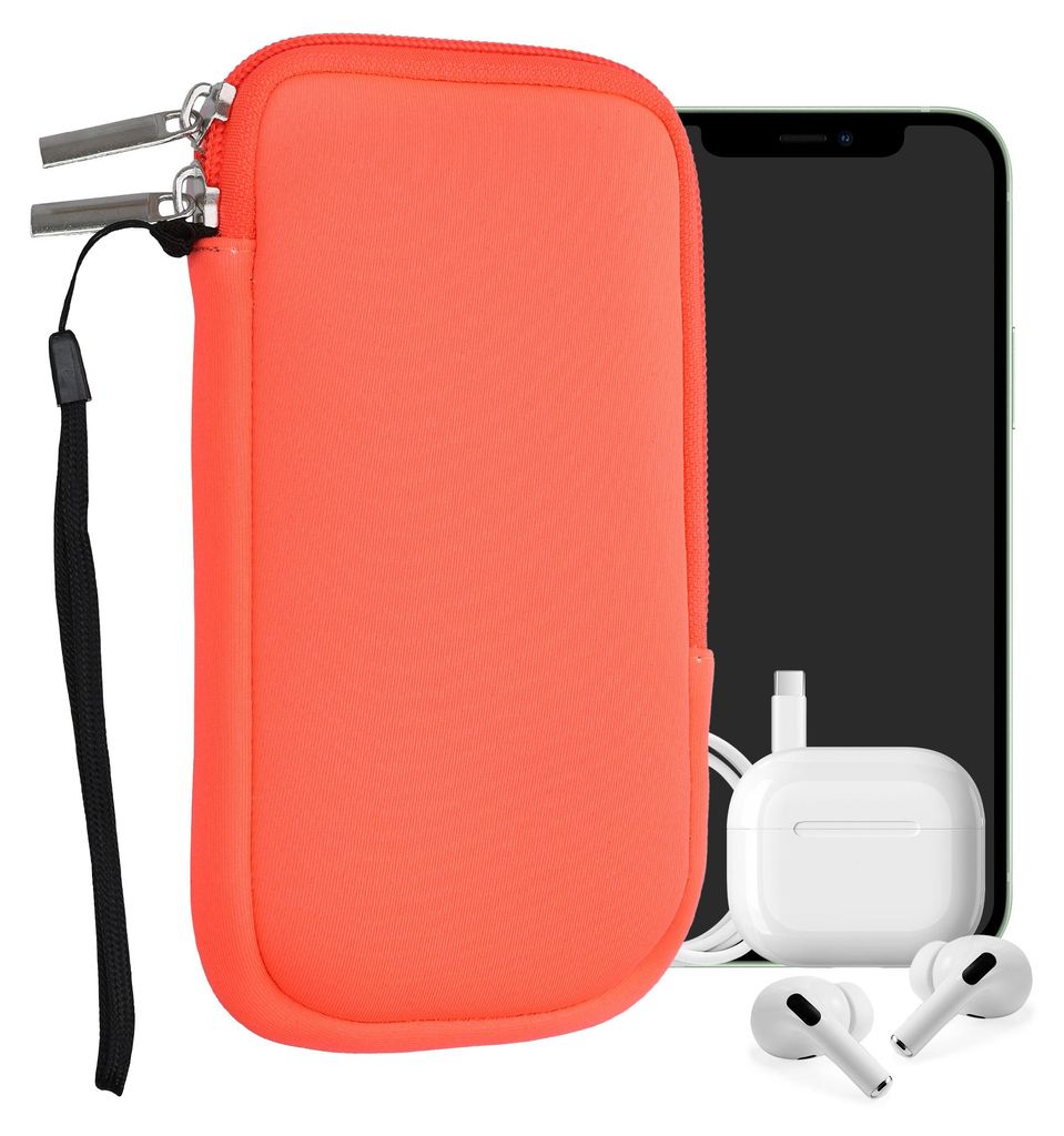 kwmobile Neopren Handytasche für Smartphones L - 6,5" - Handy Tasche mit Reißverschluss - Handyhülle universal Neon Koralle