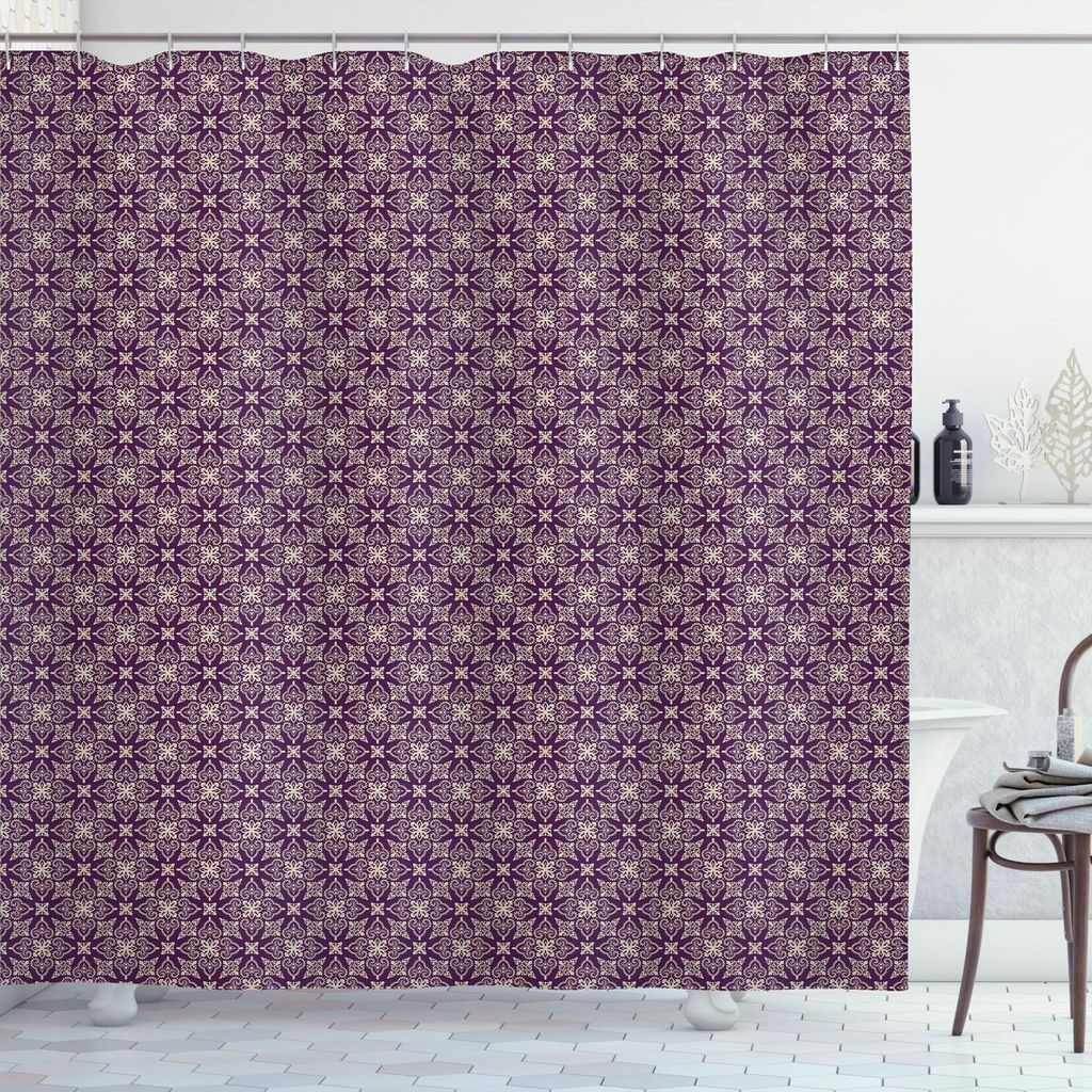 ABAKUHAUS Damast Duschvorhang, Oriental Floral Curly Wirbler Traditionelle böhmische viktorianischen Vintage-Motiv, 175 x 220 cm, Dark Purple und ...
