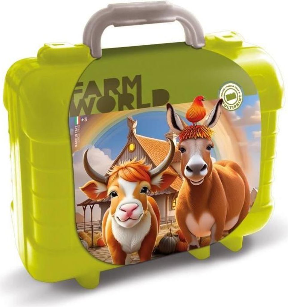 Reise Malset Bauernhof, 5 Holzstempel, 10 Farbstifte, Auswaschbare Tinte, 2 Sticker Puzzles