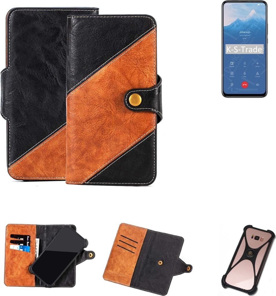 K-S-Trade Handyhülle Schutzhülle Bookstyle Case Wallet-Case kompatibel mit Huawei Y9 Prime 2019 Handy Cover Bumper Klapphülle schwarz hellbraun 1x