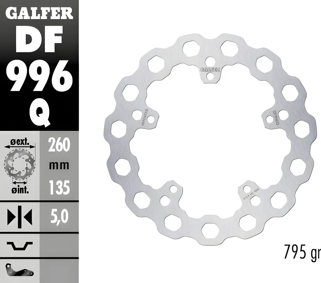 Disque de frein arrière CUBIQ® Galfer DF996Q fixe pour moto 260x5 mm
