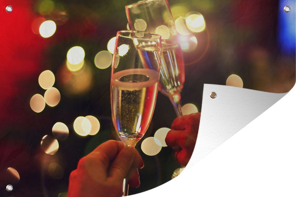 MuchoWow 90x60 cm Outdoor-Poster Gartendeko Sichtschutz Garten Poster für den Garten Ehepaar stößt mit Champagner an