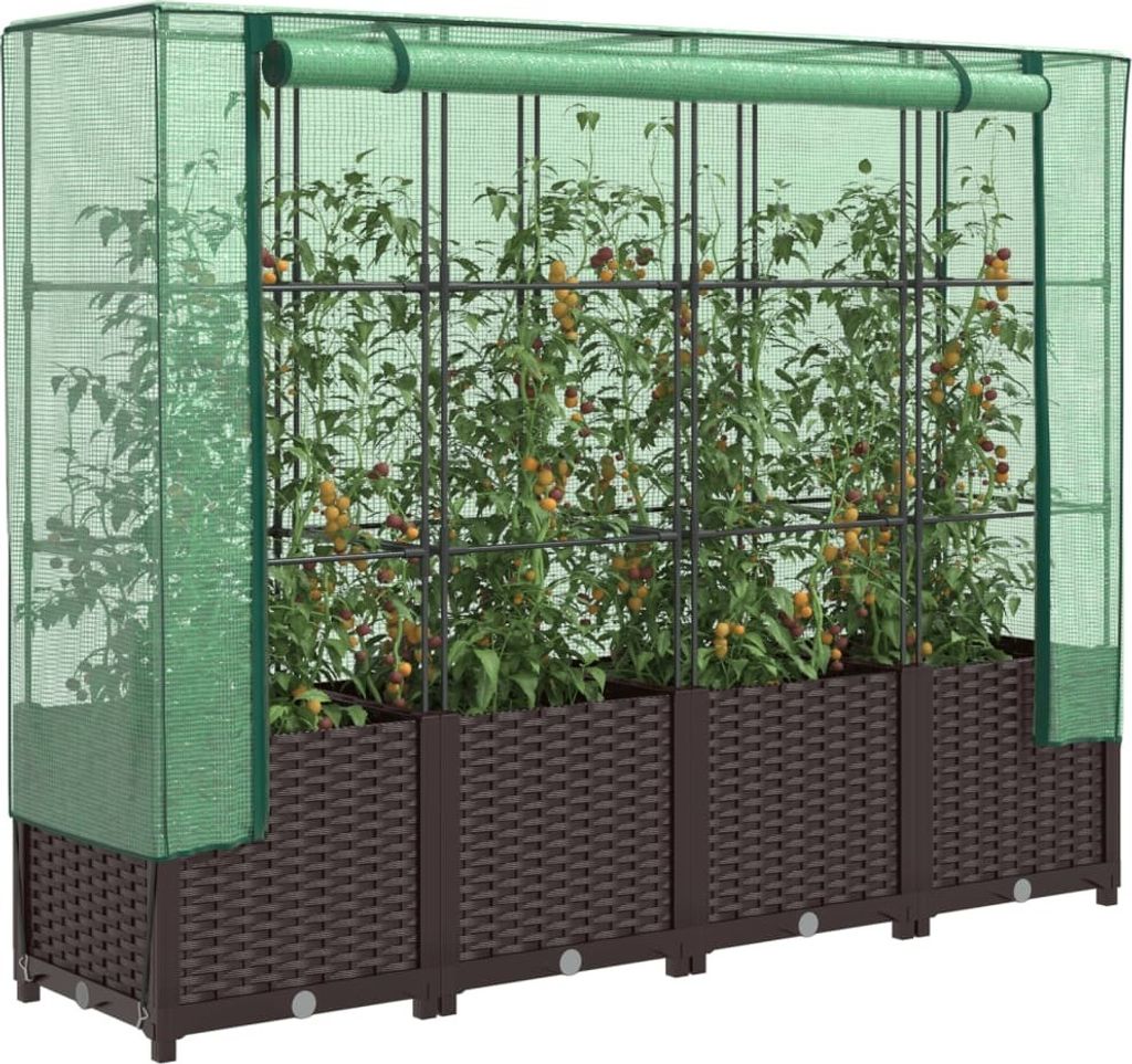 Hochbeet mit Gewächshaus-Aufsatz Rattan-Optik 160x40x138 cm, Gabionen 2024 Neu DesignMöbel