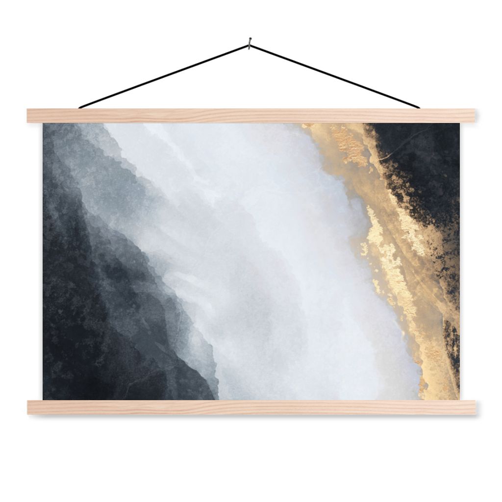 MuchoWow Textilposter Abstrakt - Farbe - Gold - Schwarz - Marmor 120x80 cm mit holzfarbenen Rahmen - Aufhängeset