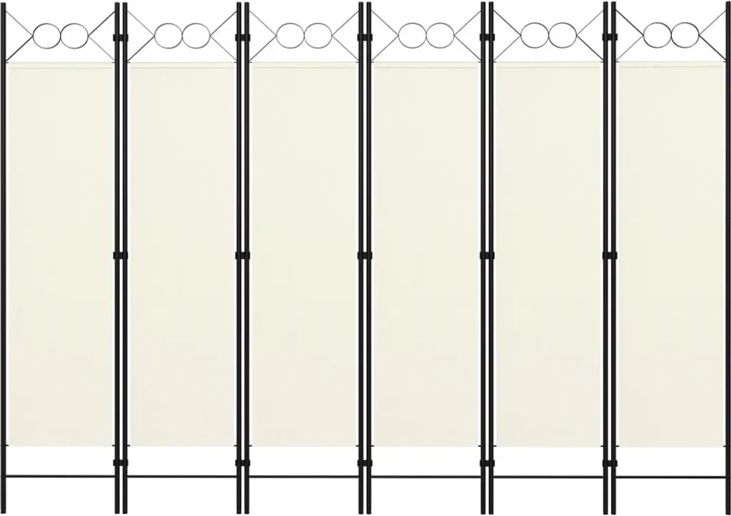 Paravent séparateur de pièce modulable en tissu blanc crème 6 pièces