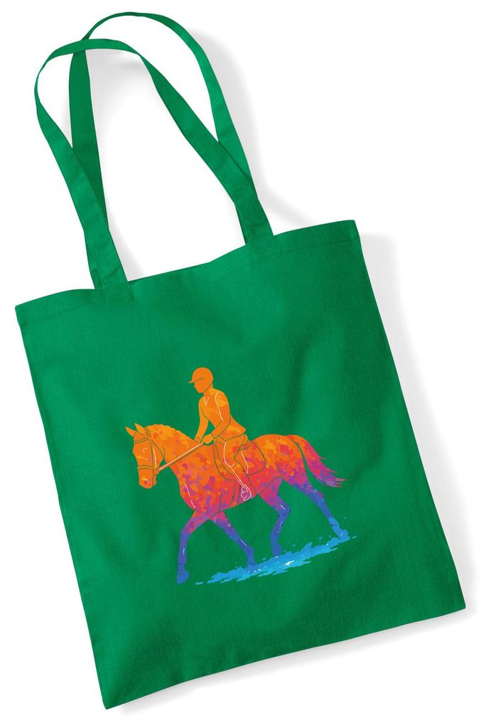 Huuraa Jutebeutel Reiten bunte Silhouette 10 Liter Kelly Green Baumwolle Tasche Geschenkidee