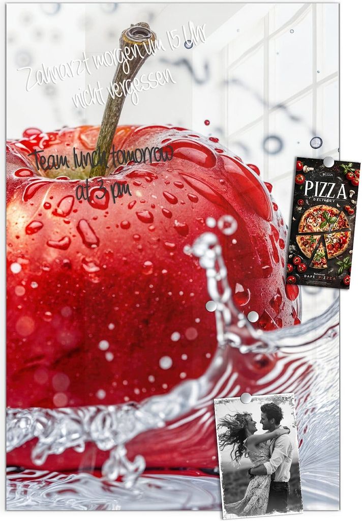 Magnettafel 40x60cm Pinnwand Whiteboard beschreibbar - Spritzender Apfel