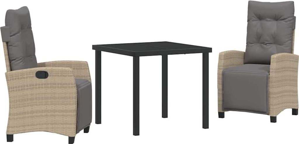 "SALE 2026" Garten Essgruppe - elegantes Design - Sitzgruppe/Tisch+ Stuhl - mit Kissen 3 pcs Beige Poly-Rattan - Terassenmöbel DEMöbel766376