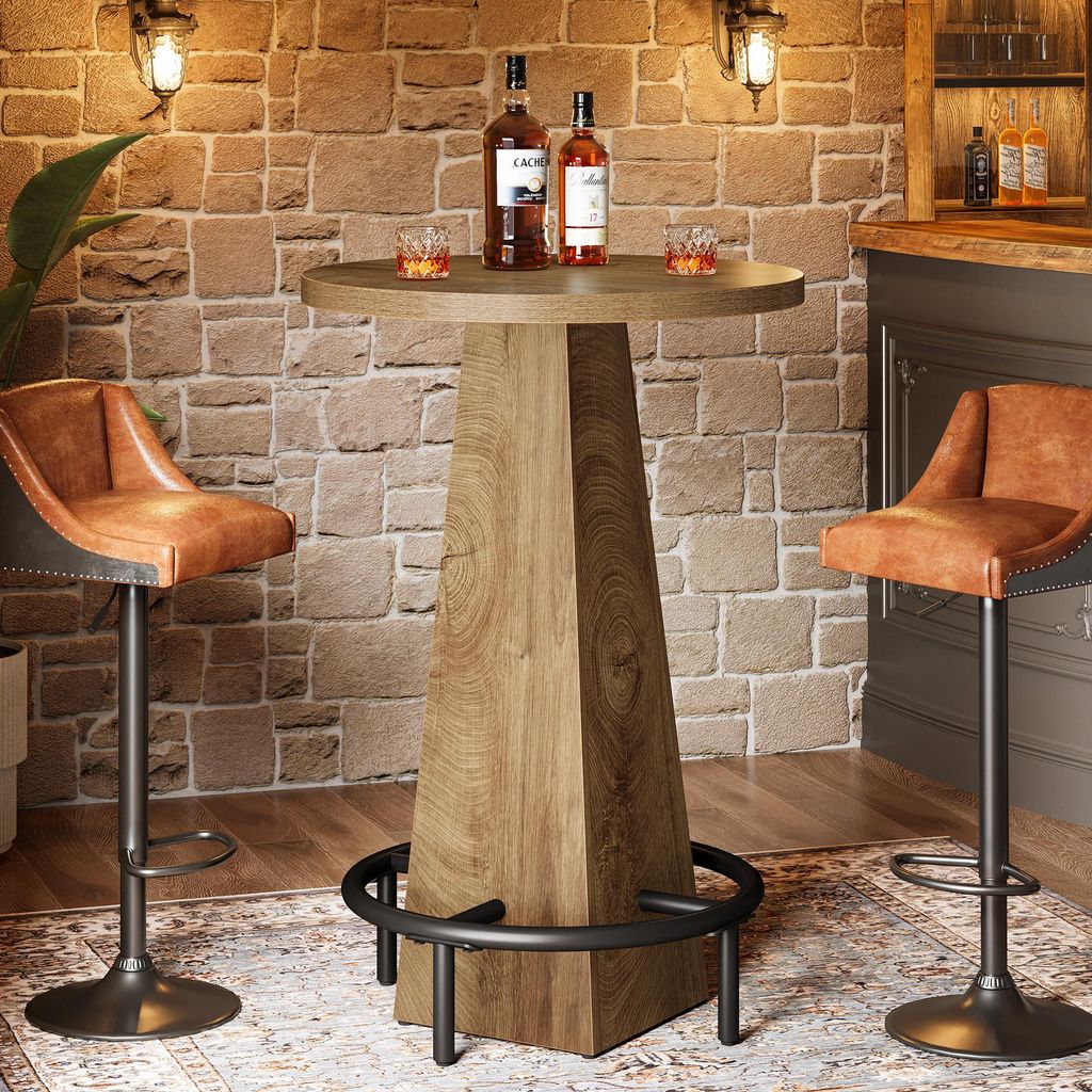 Bartisch, 95 cm hoher runder Stehtisch mit Metallfußstütze, Produktbild 