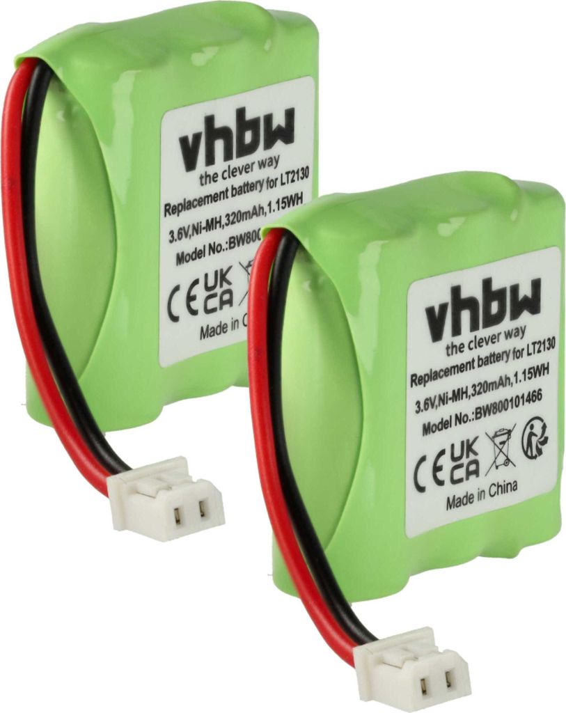 vhbw 2x Akku Ersatz für Loewe LT2130 für schnurlos Festnetz Telefon (320 mAh, 3,6 V, NiMH) Grün