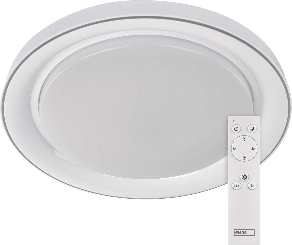 EMOS dimmbare LED-Deckenleuchte REMI, 45W mit Fernbedienung, Helligkeit 270-2700lm, Lichtfarbe 2700-6500K, Nachtlicht und Timer, 51x7 cm, weiß, ZM...