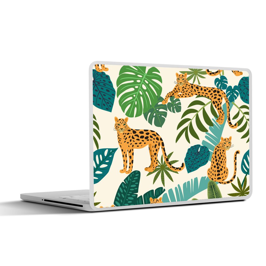 MuchoWow Laptop Aufkleber Sticker Cover Dschungel - Leopard - Pflanzen - Muster - Mädchen - Jungen 30x22 cm - Laptop-Sticker