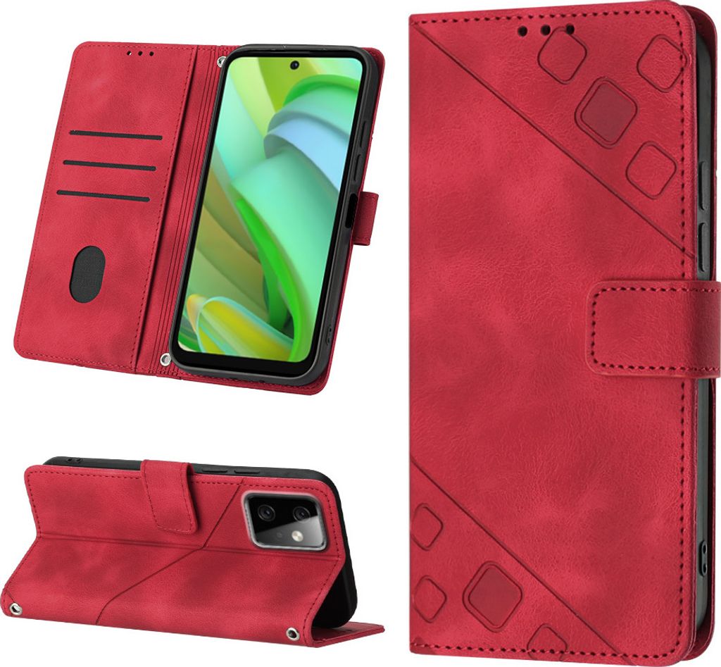 Hülle für Motorola Moto G Power 2023 Prägung Flip Leder Brieftasche Schutzhülle mit Ständer Rot