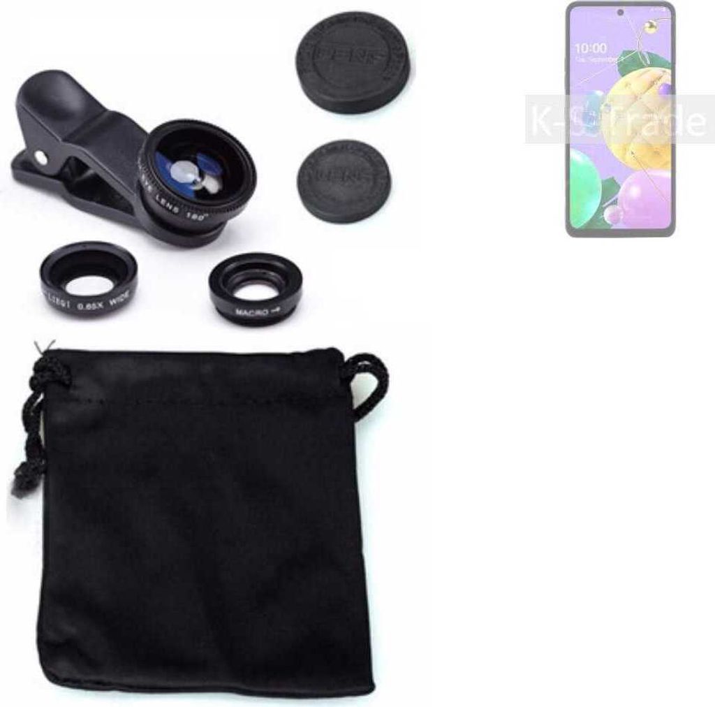K-S-Trade Smartphone Kamera Linsen Set Kompatibel mit LG Electronics K52 3in1 Clip-On Kamera Adapter Macro Weitwinkel FishEye Fischauge Objektiv Linse