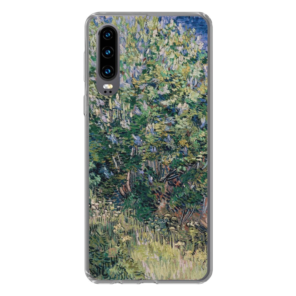 MuchoWow Handyhülle Schutzhülle Hülle für Huawei P30 Fliederbusch - Vincent van Gogh Silikon Softcase Handy Hülle - Kartenbesitzer
