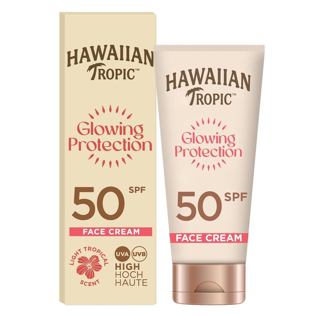 Hawaiian Tropic | Glowing Protection Gesichts-Sonnenlotion, wasserfeste Sonnencreme mit LSF 50 UVA- + UVB-Schutz, tropischer Duft, mit Sheabutter