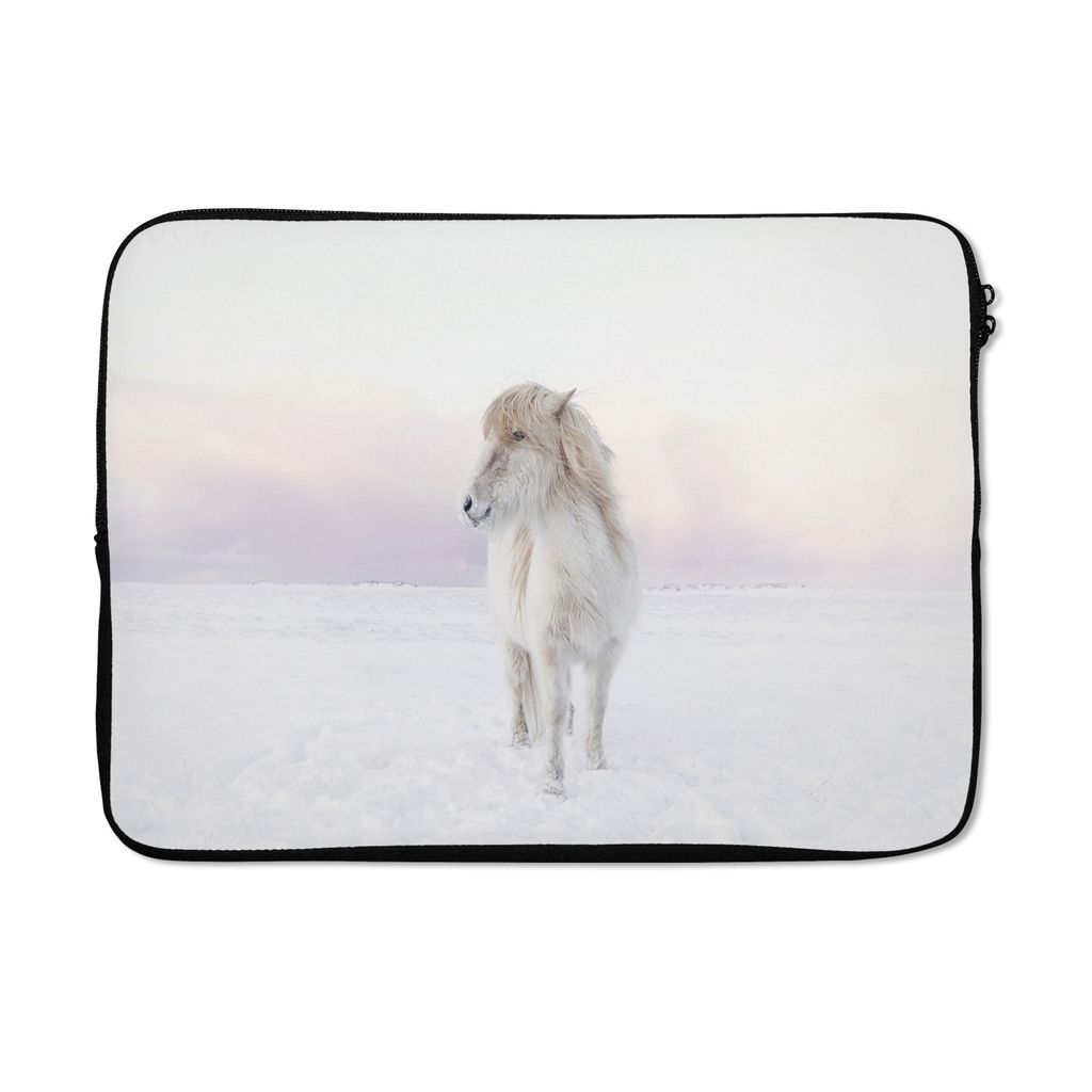 MuchoWow Laptop Hülle 14 ZollWeißes Isländerpferd im Schnee Laptoptasche - Laptoptasche - Stoßsicher - Schutzhaube