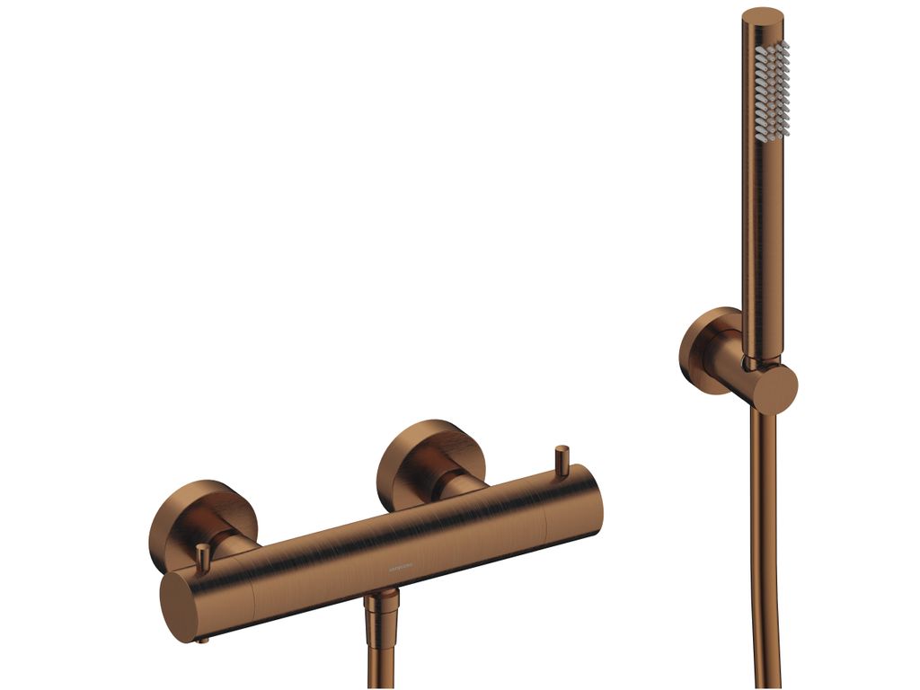SANYCCES LOOP Brausebatterie mit Thermostat und Brausehalter, Handbrause & Brauseschlausch, rosegold gebürstet