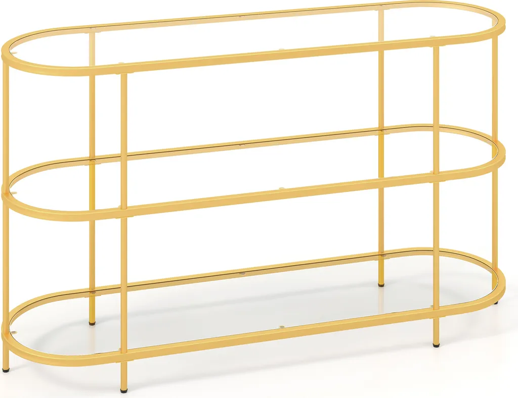 Console TV Dorée 140cm à 3 Étages en Verre Trempé pour Salon Moderne