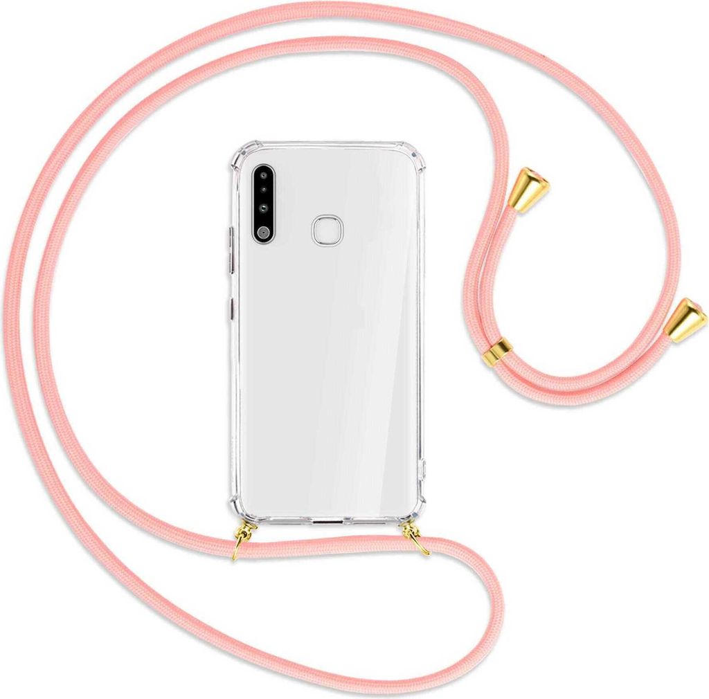 Handykette Backcover-Schutzhülle mit Band (Metall goldfarben) für Samsung Galaxy A70e - rosa