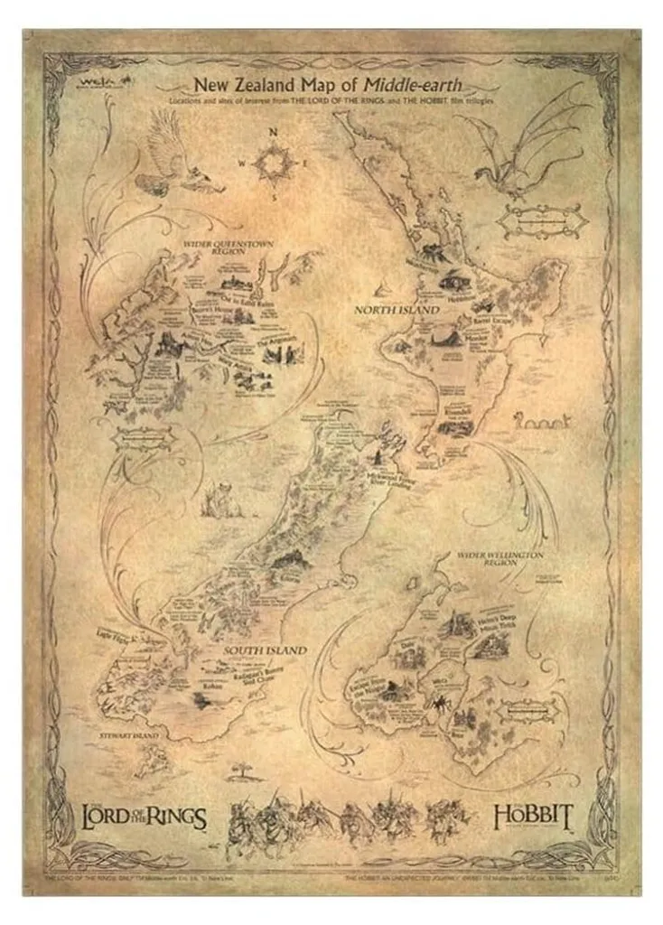 Carte de la Terre du Milieu Le Hobbit 50x70 : Un Cadeau Geek de Qualité