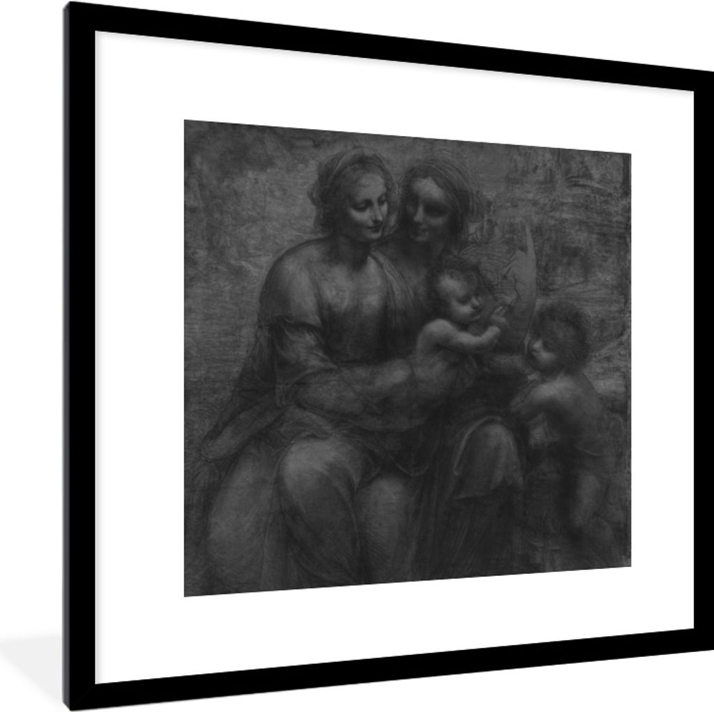 MuchoWow MuchoWow Gerahmtes Poster Maria mit Kind und die Heilige Anna - Leonardo da Vinci 40x40 cm - Poster mit zchwarzem Bilderrahmen - Poste...