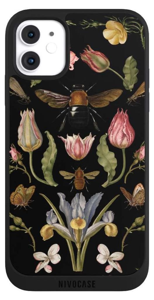 NIVOCASE Handyhülle für Apple iPhone 11 Hülle NIVOpure Case Schwarz Biene Blumenkranz Blüte
