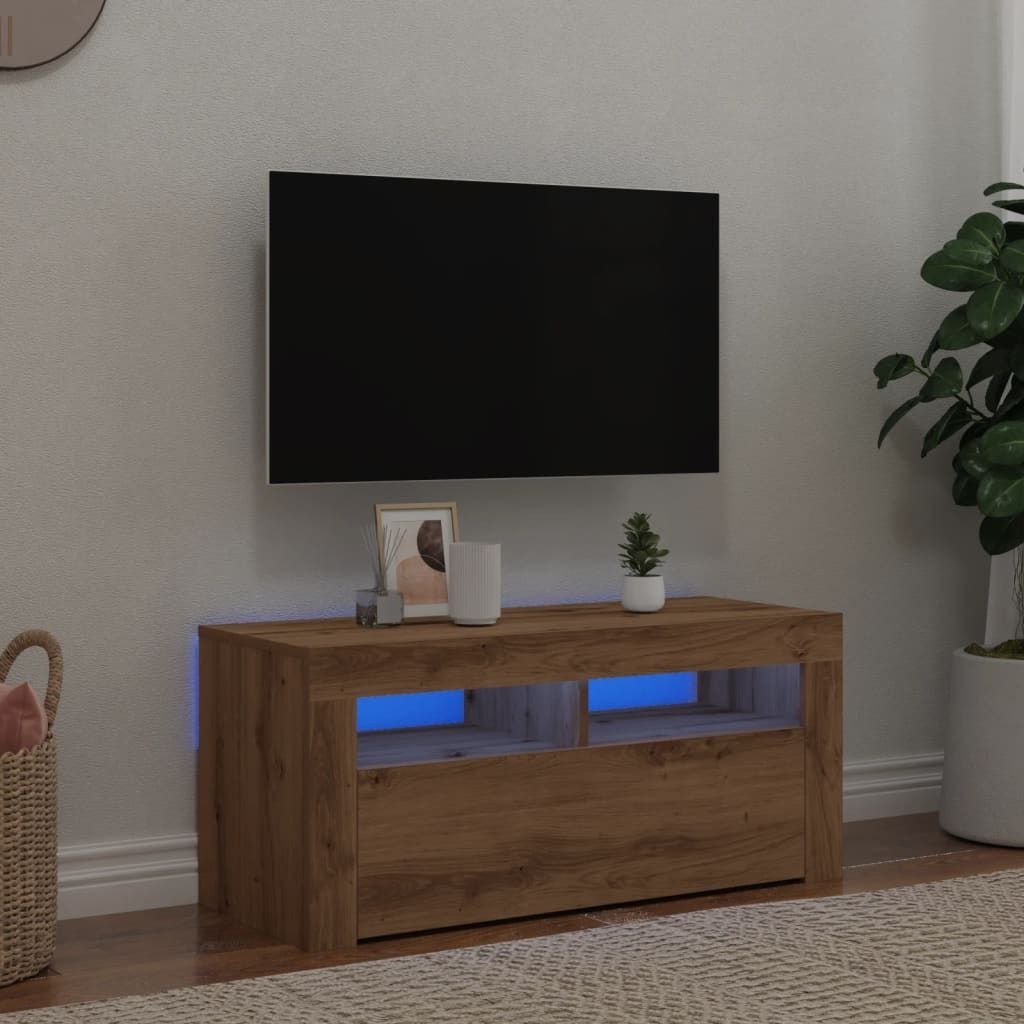 Maison Exclusive - TV-Schrank mit LED-Leuchten Artisan-Eiche 90x35x40 cm